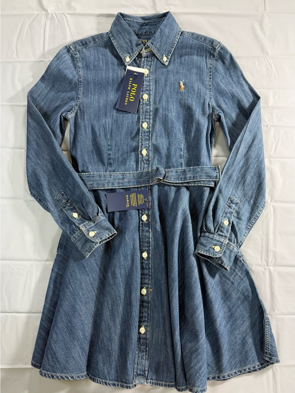 Girl’s Polo Ralph Lauren Blue Denim Belted Shirt Dress Size 10 NEW